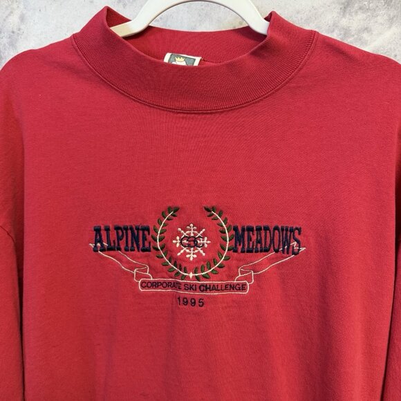 Vintage 90s Alpine Meadows Skiing T Shirt Mens XL 24x26 Long Sleeve Embroidered - Picture 1 of 16